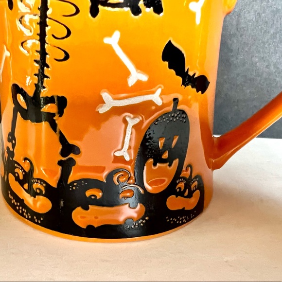 Halloween Ceramic Happy Boo Black White Skeleton Orange Mug Pumpkins Bones - Picture 4 of 6